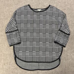MAX STUDIO‎ Womens Plaid 3/4 Sleeve Tunic Top Lg Houndstooth Plaid Gray